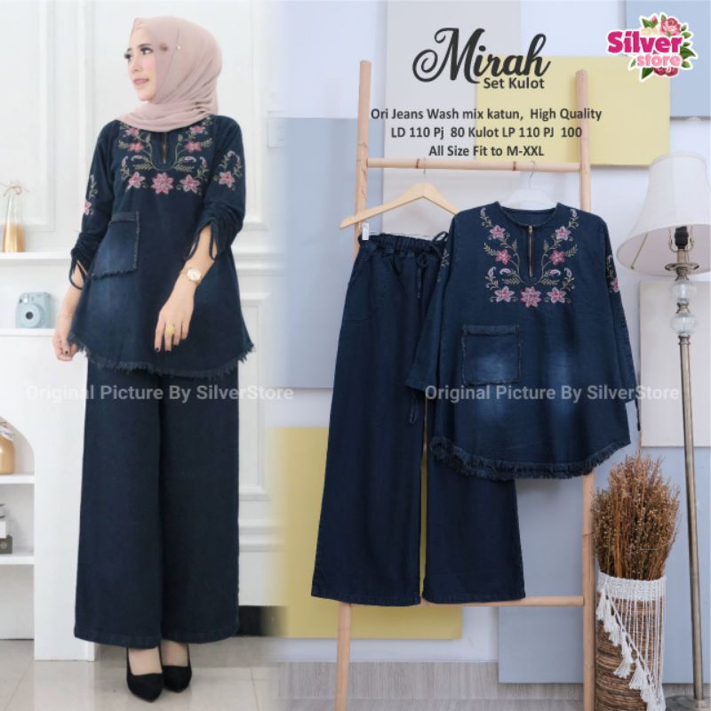 Mirah Set Kulot Jeans Bahan Jeans Wash Ori Premium - Pakaian Wanita - Setelan Wanita - Fashion Musli