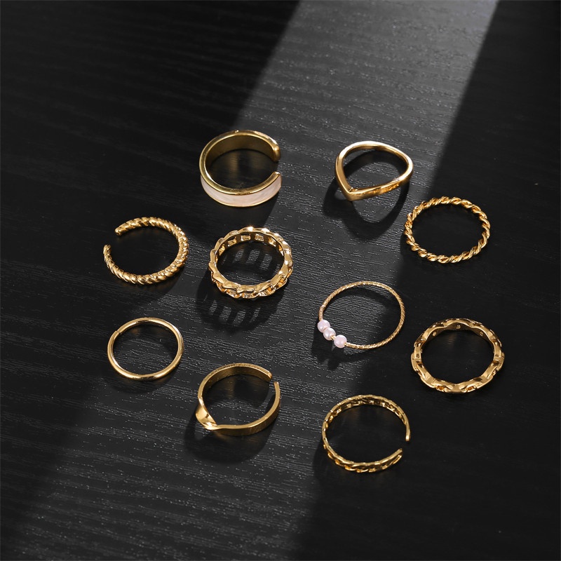 10pcs / Set Cincin Mutiara Inlaid Untuk Aksesoris Perhiasan Wanita