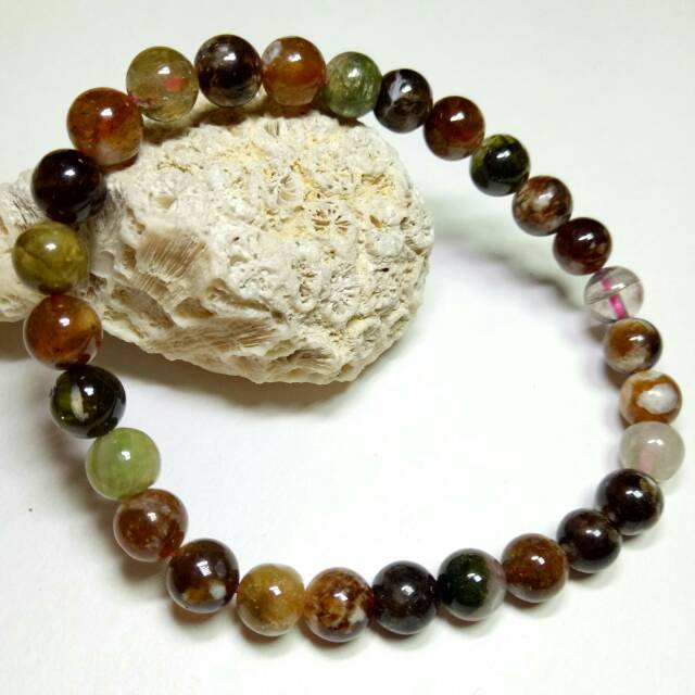 C229. 63,35Cts Gelang TOURMALINE Coklat Hijau.NATURAL Bracelet BrownGreen Watermelon Bicolor Crystal