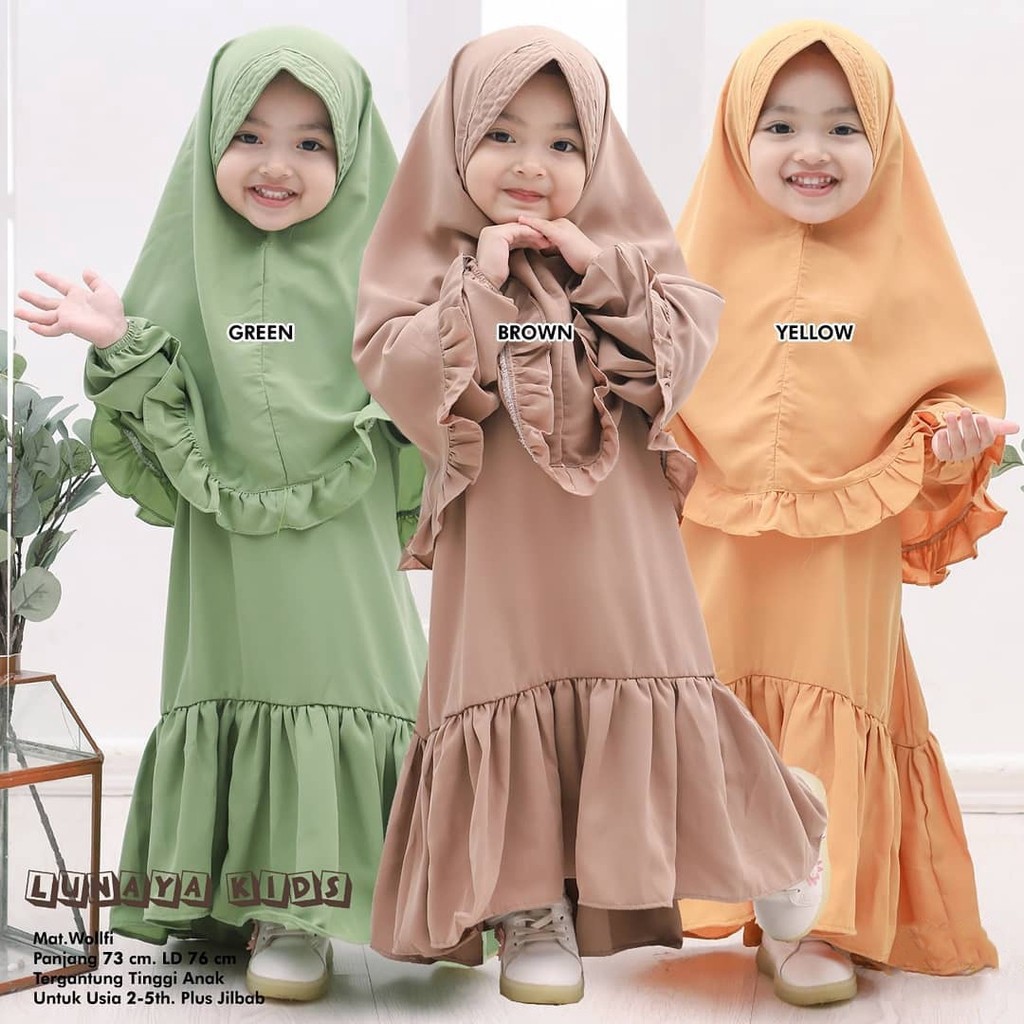 Lunaya Kids Syari l Dress Muslim Plus Khimar Fashion Anak Perempuan Terlaris