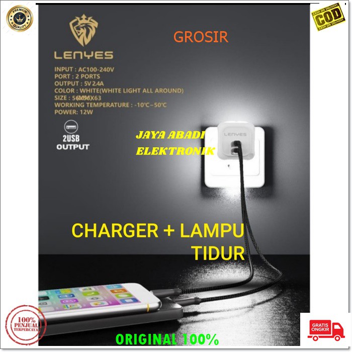 J325 LENYES 2 USB LAMPU TIDUR LED CHARGER FAST CHARGING 2.4A WATT SMART TRAVELL ADAPTIVE ADAPTOR CAS CASAN ADAPTOR USB ADAPTER TC SUPER SPEED ANDROID HP HANDPHONE QUICK QUALLCOM BISA JUGA UNTUK LAMPU TIDUR LEBIH PRAKTIS DAN HARGA TERJANGKAU