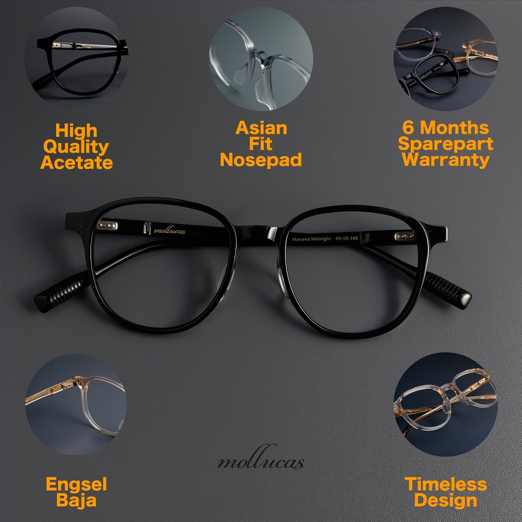 Mollucas - Mollucas Manawa C1 Midnight - Frame Kacamata - Pria/Wanita - Minus/Silinder