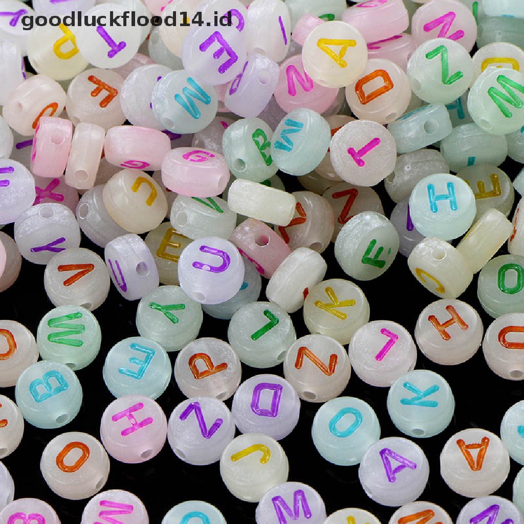 [OOID] 100Pcs Acrylic Luminous Letter Number Space Loose Beads DIY Jewelry Accessories ID