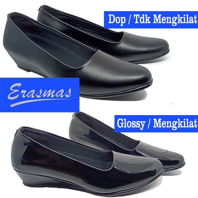 Sepatu Wedges Hitam Erasmas Hak 3 Cm WEdges Persit Wedges Bhayangkari Wedges Erasmas Polwan Formal Kantor Wedges Persit Wedges Bhayangkari