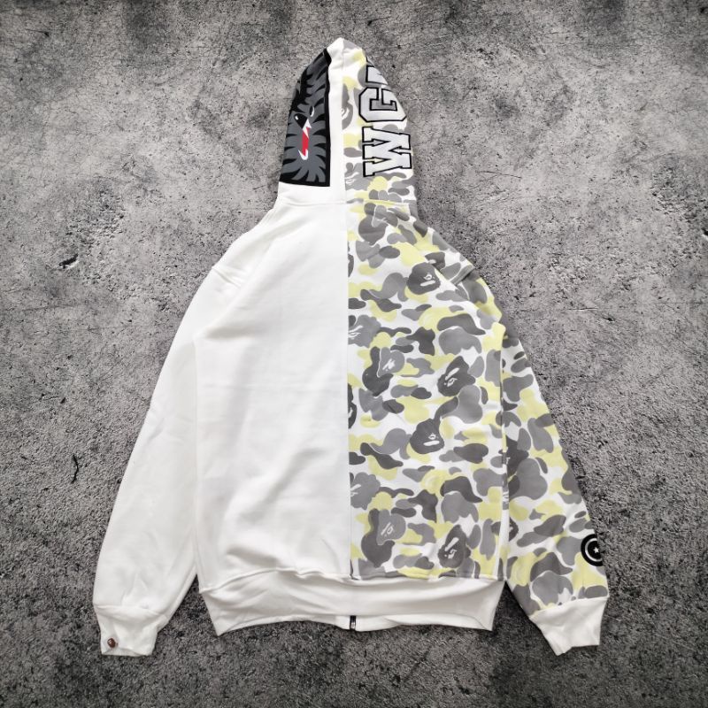 SWEATER HOODIE ZIPPER BAPE SHARK CAMO COMBI WHITE PREMIUM FULLTAG &amp; LEBEL