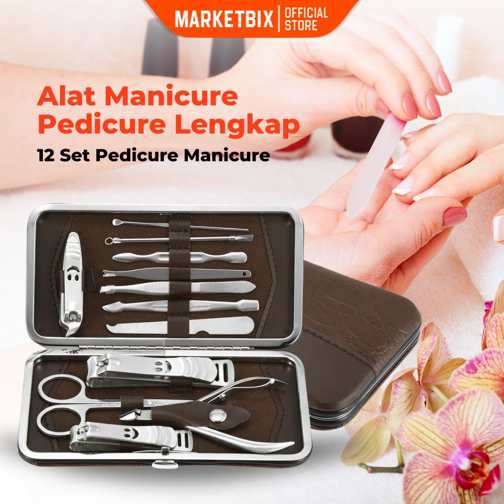 MARKETBIX Paket Gunting Kuku alat menicure pedicure set lengkap Set Gunting Kuku Perawatan Kuku 12Pcs