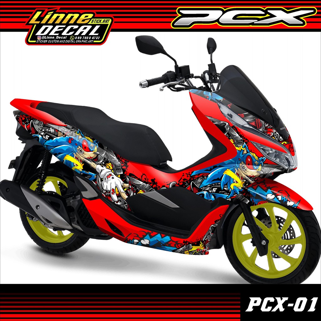 Decal Sticker Honda PCX- dekal stiker honda striping PCX Sonic zombie merah putih hitam-001