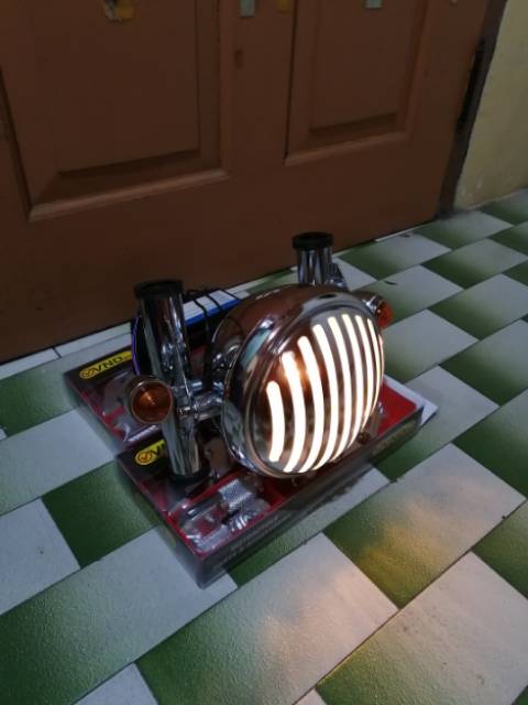 Lampu custom variasi crum set kuping duddukan plat nomor dan sen / lampu depan custom costum