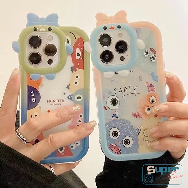 Cute Monsters Case Samsung A50 A14 A50s A30s A04 A04E A12 A32 A52 A53 A13 A03 A04s A03s A22 A51 A23 A52s A31 A21s M32 A33 A73 A02s A11 A71 A53 Kotak Lensa 3D Bow Little Monster Lembut