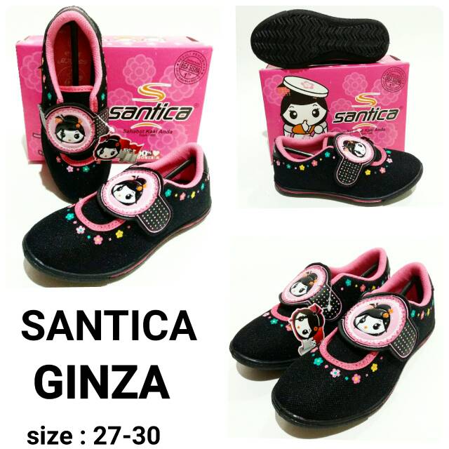 Sepatu Anak Santica Ginza lucu murah size 27-30 Anak Cewek Kid Hitam Black Sekolah Slip On