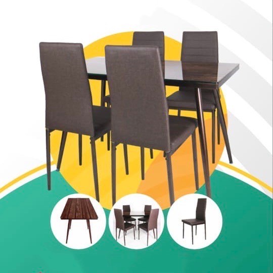 1 set meja makan kaca kaki besi + 4 kursi makan Importa safira brown