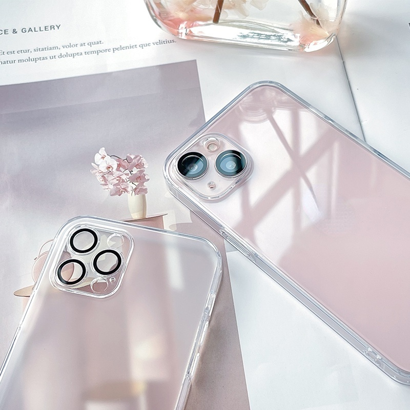 【Dark purple】Luxury silicon with lens film phone case for iPhone 14 Pro 13 12 11 Pro max 14 plus transparent hard case shockproof iPhone back cover