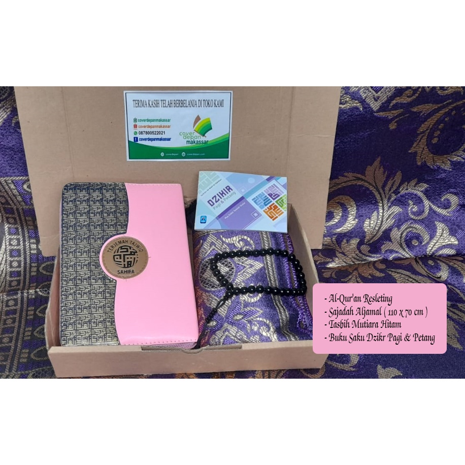 Hampers Al-Quran dan hijab, Sajadah, souvenir, kado wedding, gift, kado ulang tahun, graduation, kado.