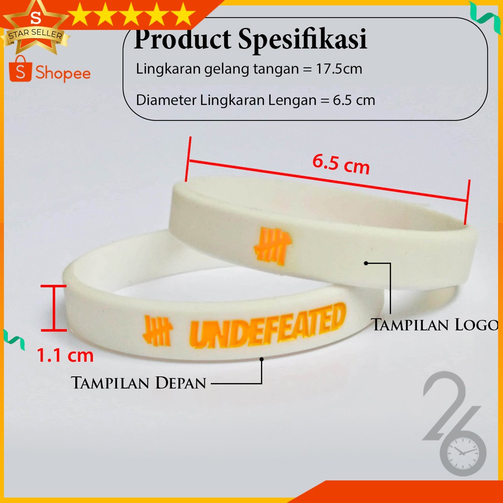 GELANG TANGAN PRIA - GELANG KARET UNDEFEATED SPORT ORIGINAL PUTIH LIST KUNING