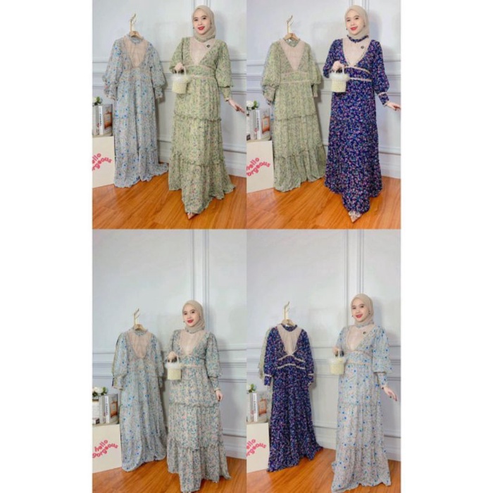 Gamis Lesty Motif bunga by Meijiwang Dress brukat renda Busui BEST SELLER