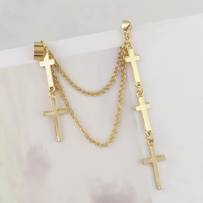 Cross chain tassel earrings ear clip earrings 1pcs