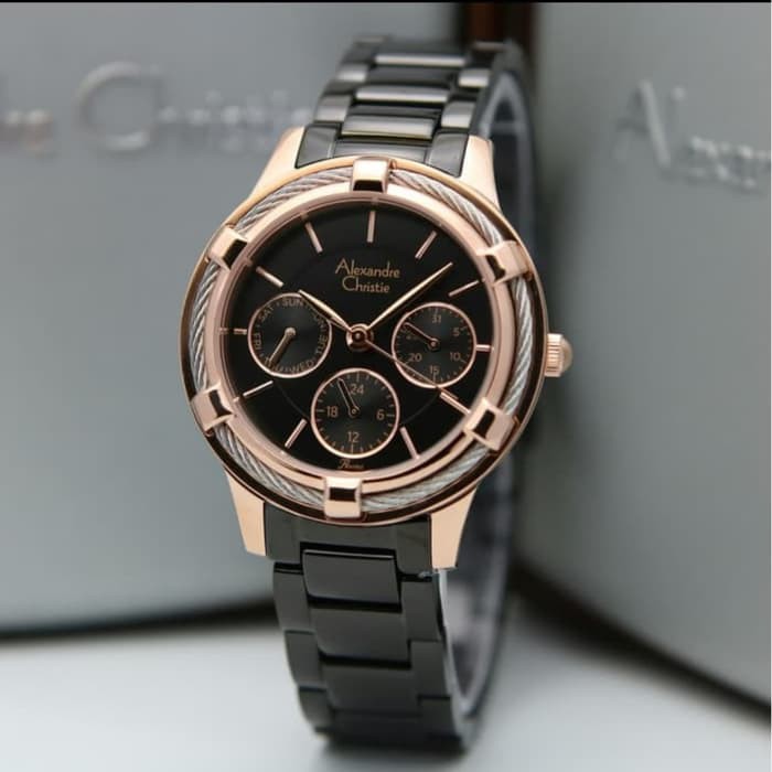 Jam Tangan Wanita Alexandre Christie AC 2730 BF BBRBA Black Rosegold Stainlees Original