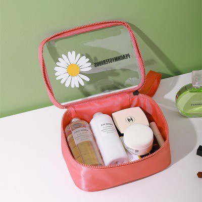 Tas Make Up Pouch Kosmetik Transparan Daisy Flower Waterproof Toiletries Travel Bag Wanita