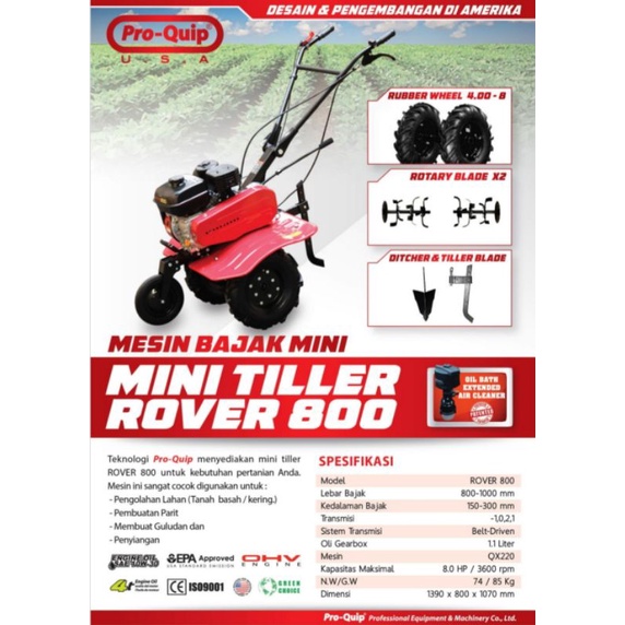 Mini Tiller Cakar Baja Rover 800 Lahan Kering Free Ongkir