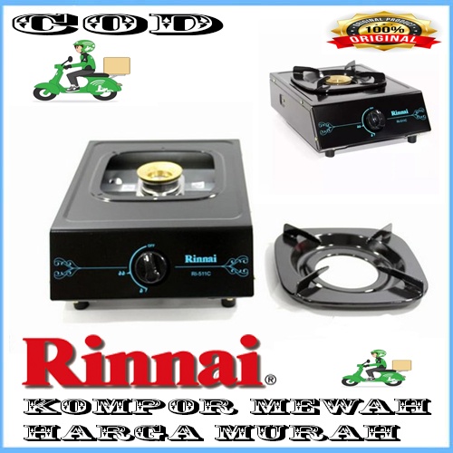 RINNAI Kompor Gas Teflon 1 Tungku RI-511C / RI511C - Hitam original