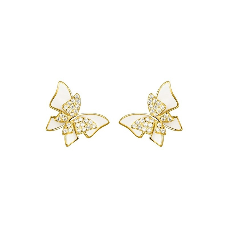 Anting Tusuk Bentuk Kupu-Kupu Ganda Bahan S925 Silver Plated Untuk Perempuan