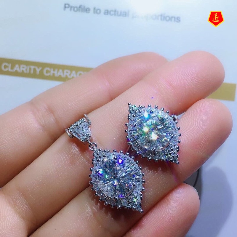 [Ready Stock]3 Karat Moissanite Rings Pendant Set Affordable Luxury Fashion