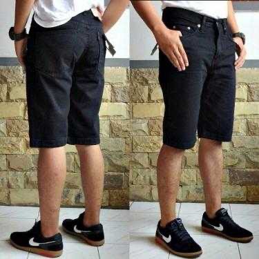 Celana jeans pendek pria standar warna hitam/jeans pendek hitam murah