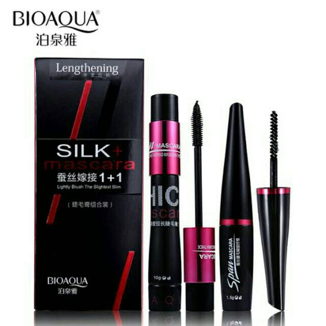 MASKARA 4D + FIBER SILK BIOAQUA / MASKARA PEMANJANG BULU MATA