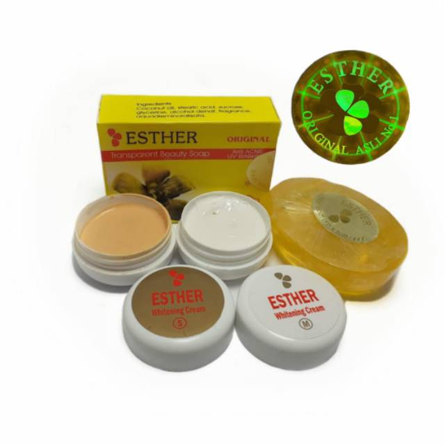 PAKET CREAM ESTHER WHITENING SM DAN SABUN ANTI ACNE (pot putih)