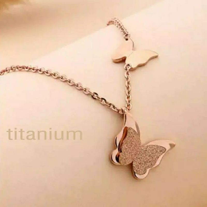 Fourfashion Kalung Titanium Model Two Beautiful Butterflys  Rose Gold dan Gold TS03