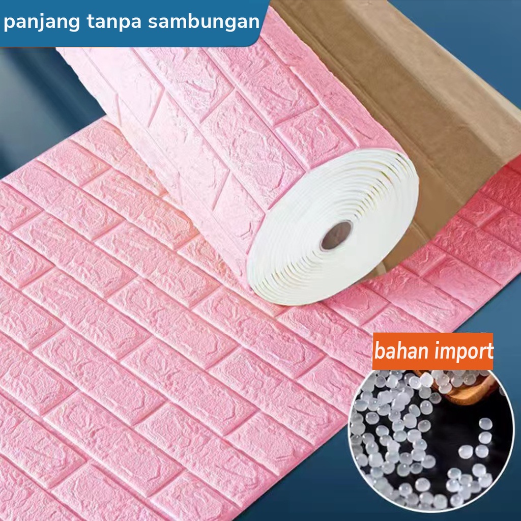 sticker dinding panjang tanpa sambungan / wallpaper gulungan tanpa sambungan pola bata 3D / wallpaper hiasan dekorasi kamar / walpaper tahan air tidak lembab 5pcs x (0.7x0.77m)-Pink