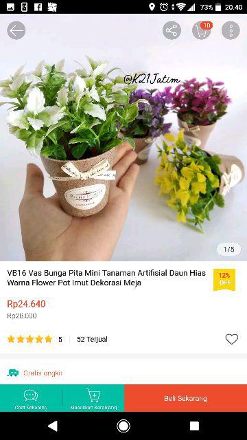 Vb16 Vas Bunga Pita Mini Tanaman Artifisial Daun Hias Warna Flower Pot Imut Dekorasi Meja