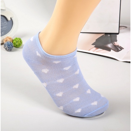 BOS Kaos Kaki Motif Love Kaos Kaki Semata Kaos Kaki Wanita Korea Ankle Cute-BLUE