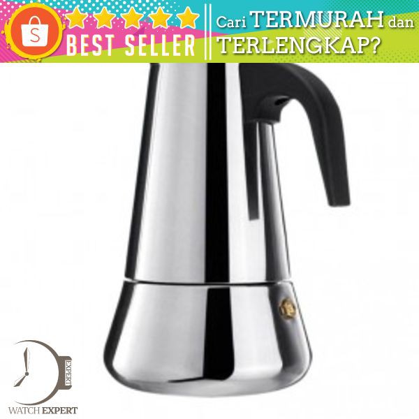 OneTwoCups Espresso Coffee Maker Moka Pot Teko Stovetop Filter 300ml 6 Cup - Z21 - Silver