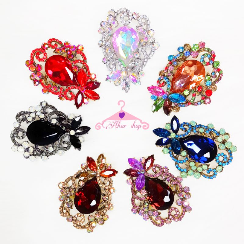 Athar Shop|Bros kristal diamond permata kilau imitasi/Brooch import premium mewah/bross hijab pesta