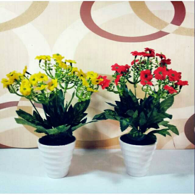 Bunga plastik edelweiss artificial dan vas melamin+lumut palsu home decore shabby chic