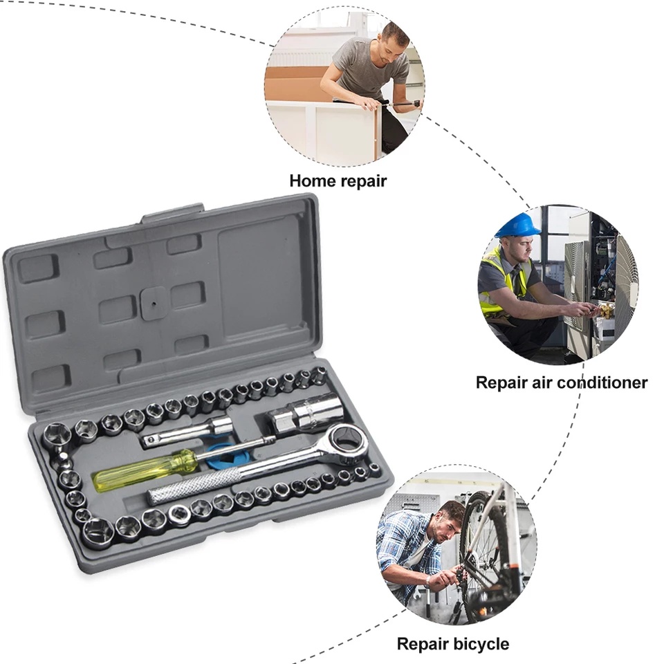 Kunci Shock Set Bengkel Komplit Isi 40 In 1 Tool Box Kunci Sok