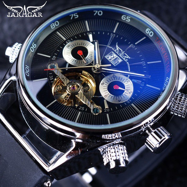 Jam Tangan Jaragar Men Mechanical Automatic Tourbillon Sports Wristwatches Leather Strap