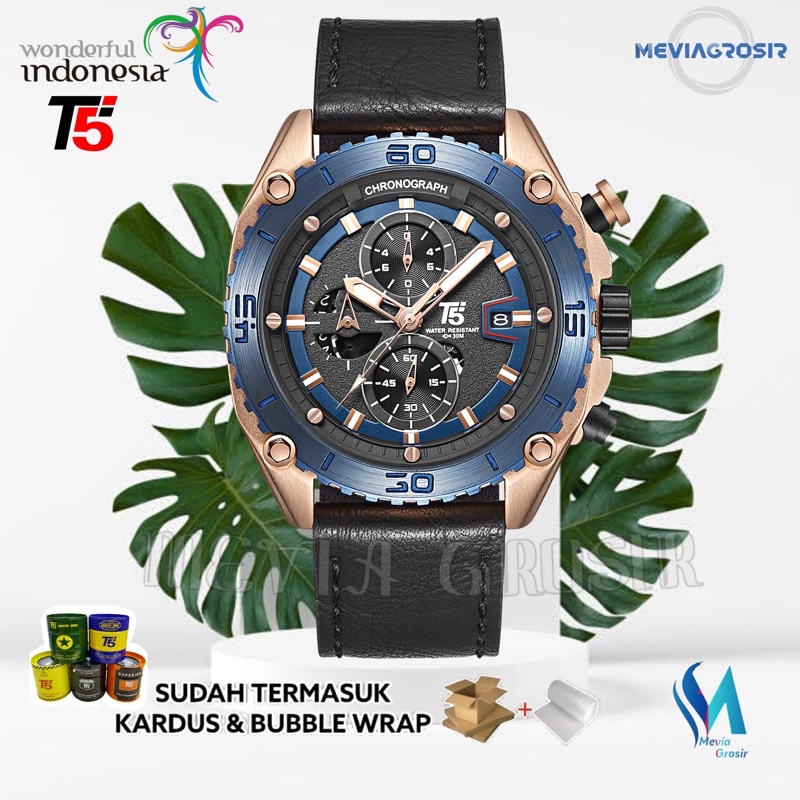 JAM TANGAN PRIA T5 ORIGINAL 100% 3879 H3879 H 3879 H3879G CHRONOGRAPH WATERPROOF 3ATM BERGARANSI FRE