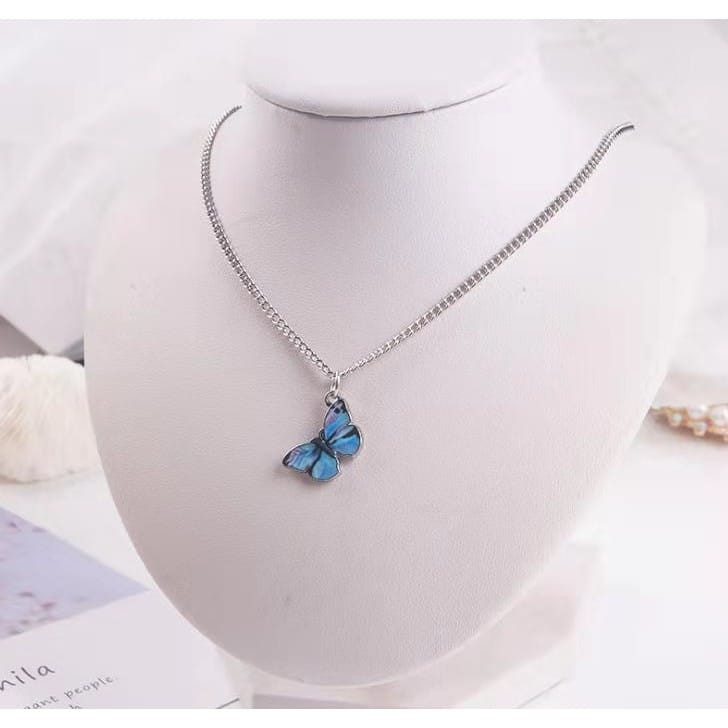 Kalung Kupu-kupu Rantai Clavicle Warna Biru Gelang Gaya Korea Untuk Wanita