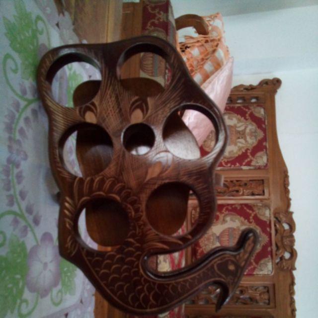 Tempat Aqua Merak Isi 6 Natural Kayu Jati