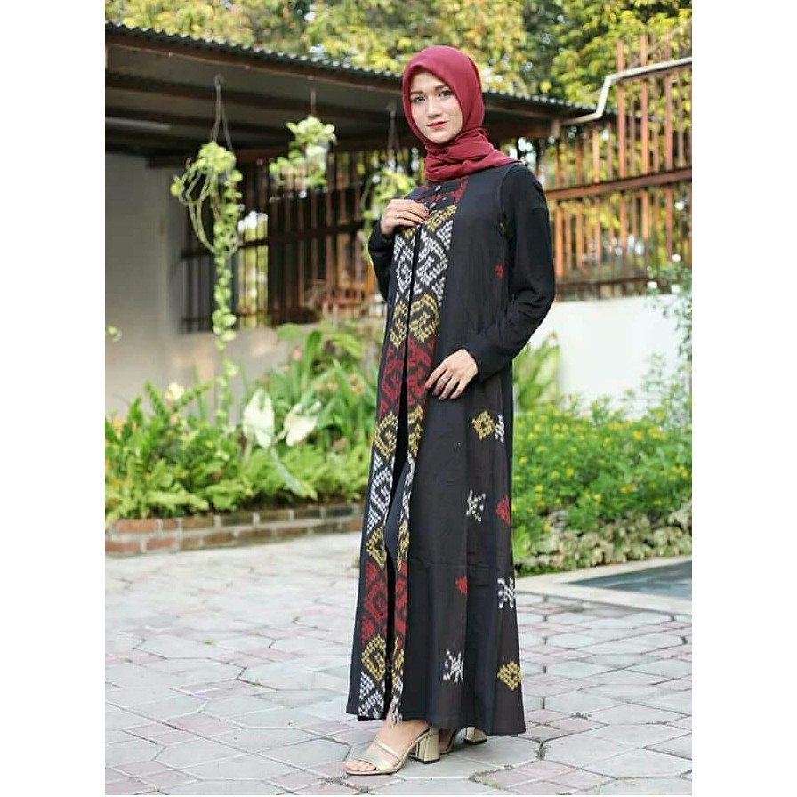 Model Gamis Kombinasi Tenun Ikat - Diary Hijaber