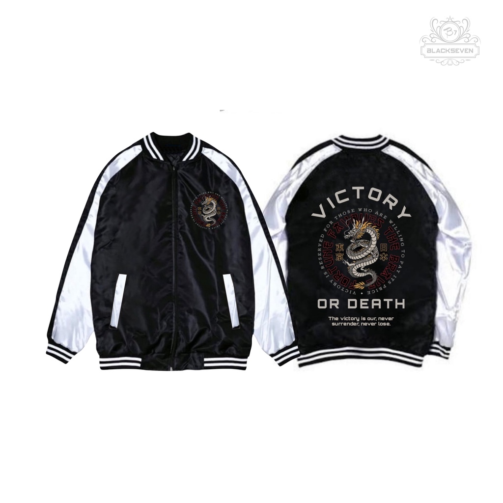 Sukajan Jaket Baseball - Culture Samurai-Dragon Or Death