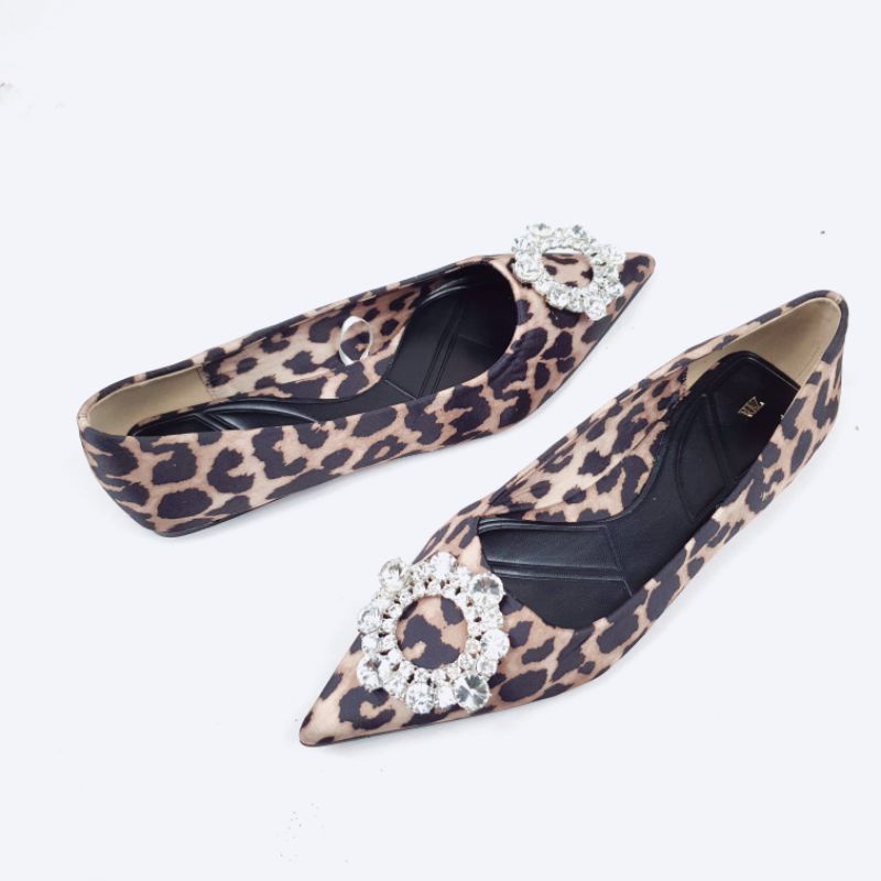 ZR Shimmery with Leopard Print Flat Shoes