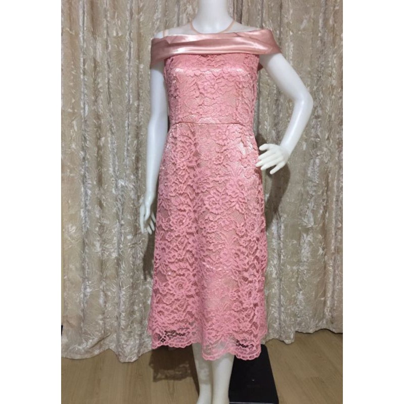 Dress brokat prada warna rose gold Dress pesta brokat wanita size M Preloved like new