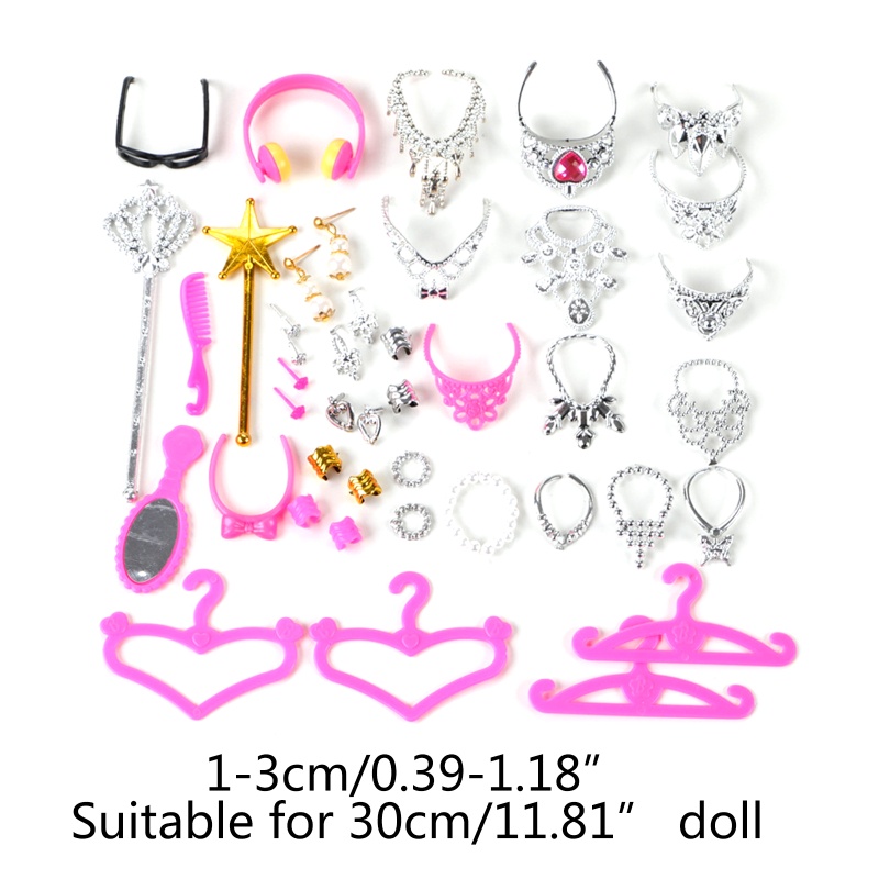 Aksesoris Mary Dolls Untuk Boneka Cewek 30cm Baju Cantik Accs Cincin/Sisir/Mahkota/Kacamata Anak Perempuan Pretend Doll 38pc