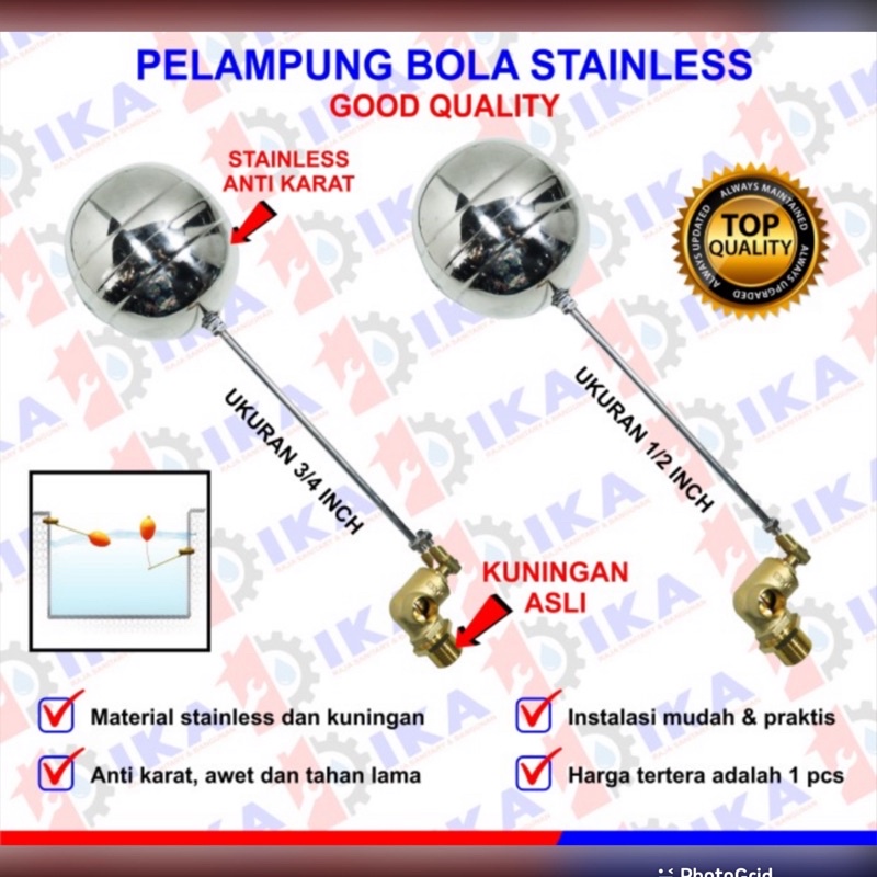 PROMO STOK TERBATAS Pelampung Toren pelampung Pelampung Bola Stainless Pelampung Tangki Toren Kran Pelampung Otomatis 3/4 Inch PELAMPUNG BOLA UK 3/4 INCHI KRAN OTOMATIS PELAMPUNG TOREN PELAMPUNG BAK AIR  TERMURAH harga promo pelampung bola toren stanlis