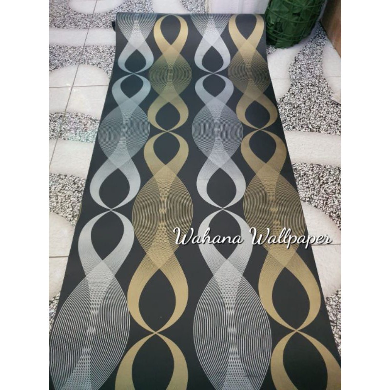 Wallpaper Gelombang Silver Gold Dasar Hitam