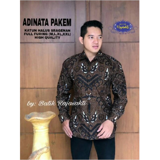 Adinata Pakem ORI kemeja batik pria full furing bahan katun primisima batik solo batik sogan coklat