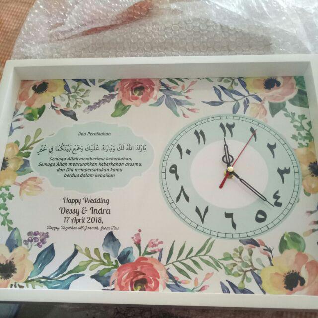 Hiasan Jam Dinding Kaligrafi Untuk Kado Pernikahan Shabbychic Tosca Bisa Custom Nama Dan Tanggal